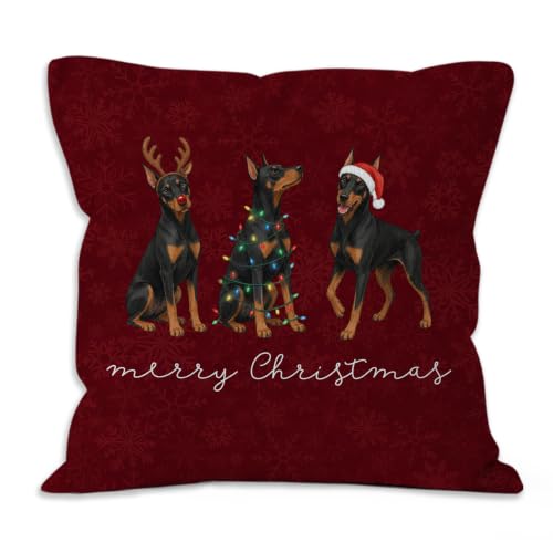 Merry Christmas Doberman Throw Pillow Covers 18x18 Home Decor - color: Doberman
