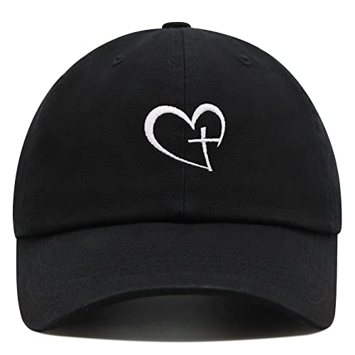 JPAK Heart and Cross Premium Dad Hat Embroidered Cotton Baseball Cap Christian Faith - color: Black