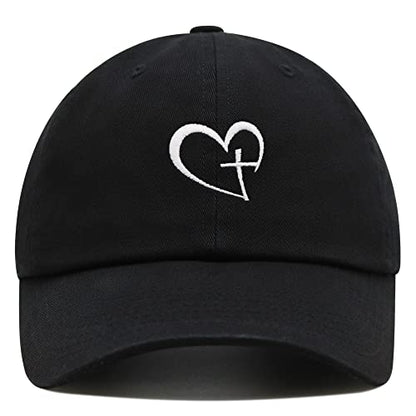 JPAK Heart and Cross Premium Dad Hat Embroidered Cotton Baseball Cap Christian Faith - color: Black