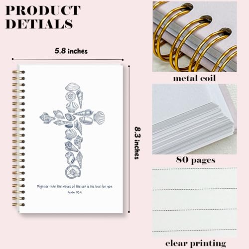 Christian Notebook for Women Men, Psalm 93:4 Bible Verse Journal for Gifts, Seashell Spiral Notebook for Church Notes Journaling Bibles - 5.5×8.3 - A10 - style: Christian Seashell