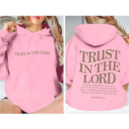 UNIQUEONE Trust in the Lord Christian Hoodies - Faith Religious Graphic Sweatshirts Women Bible Verse God Pullover Tops - color: Pink, size: Medium