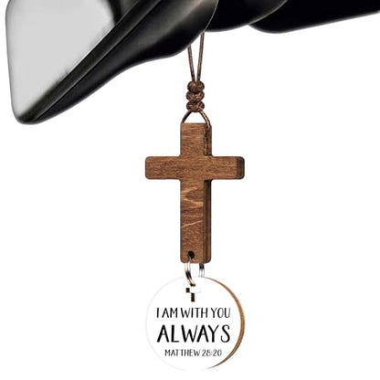 Christian Gifts for Men, Daily Bible Verse Cross for Car Mirror Hanging - color: With You Always (White)