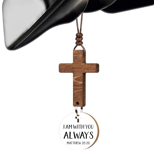 Christian Gifts for Men, Daily Bible Verse Cross for Car Mirror Hanging - color: With You Always (White)