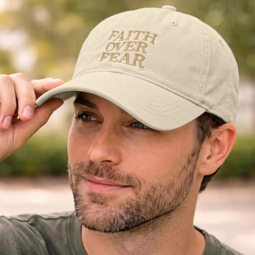 Faith Over Fear Hat for Men Women Embroidered Adjustable Cotton Christian Jesus Religious Faith Baseball Cap - color: Apricot