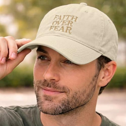 Faith Over Fear Hat for Men Women Embroidered Adjustable Cotton Christian Jesus Religious Faith Baseball Cap - color: Apricot