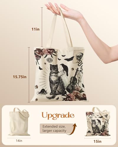 Miss Adola Canvas Tote Bag for Women with Zipper, Crow Cat - color: Crow Cat