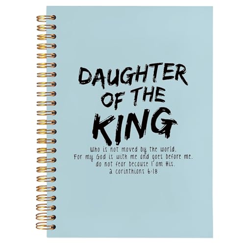 BearCake Prayer Journal for Woman,Christian Bible Journal,Christian Gifts for Women, Bible Notebooks for Note Taking, Daughter of the King,Spiral bible Notebook 5.5x8.3 Blue - color: white Bible-6：18 blue