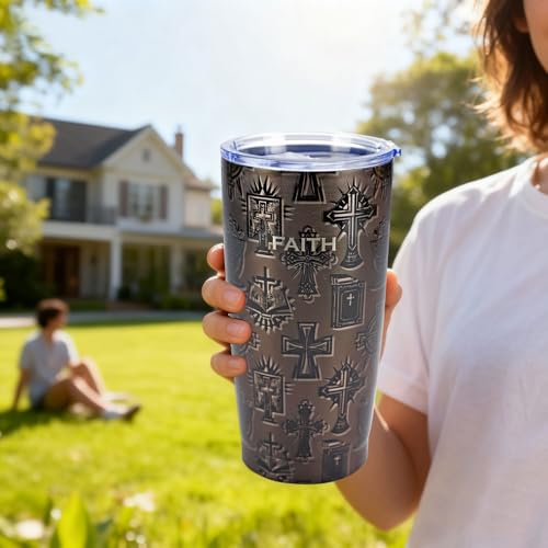 Christian Faith Tumbler, Religious Gifts For Men Women Dad Mom - color: Christian Cross