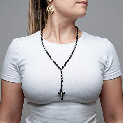 Intercession First Wood Rosary - Made in Brazil - style: Black - 6/8mm Beads