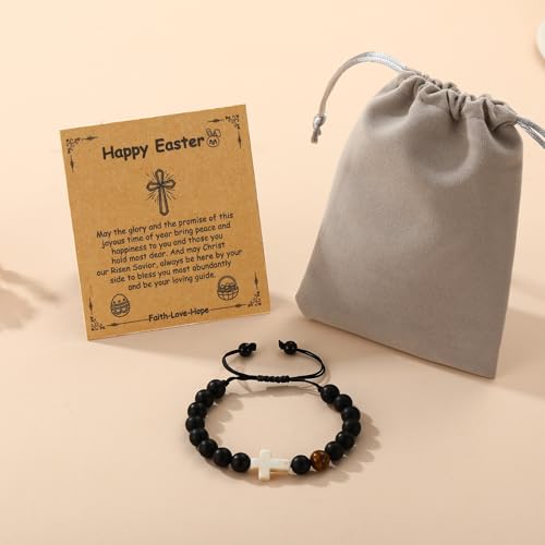 First Communion Confirmation Gifts for Girls, Cross Natural Beads Bracelet Christian Religious Jewelry Gifts for Kids Teen Girls - style: Style-4