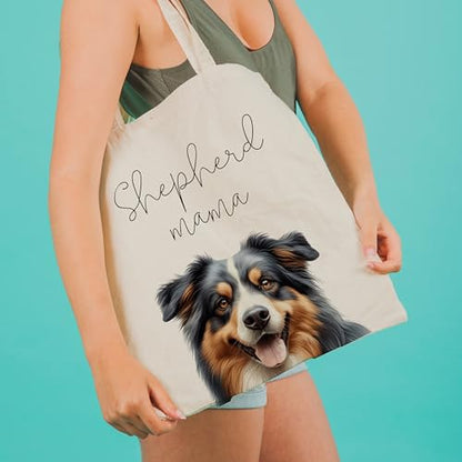 Dog Mom Canvas Tote Bag for Women, Reusable Cotton Shoulder Bag, Dog Lover Gift, Mother’s Day Pet Mom Shopping Tote - color: Australian