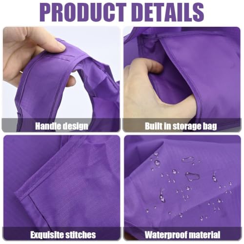 Large 50lbs Heavy Duty Reusable Foldable Grocery and Shopping Tote Bags - Washable Polyester Bags in Pocket - color: Purple
