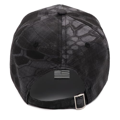 Black Camo Baseball Cap with Cross Embroidery Adjustable Dad Hat