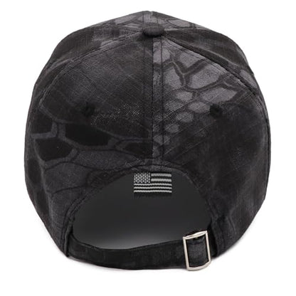 Black Camo Baseball Cap with Cross Embroidery Adjustable Dad Hat