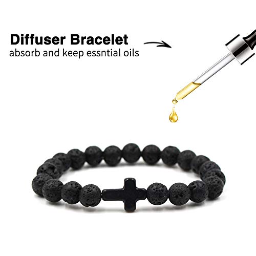 Softones 4PCS Cross Beads Bracelet for Men Women 8mm Healing Lava Stone Stretch Bracelets,7.5" - color: B:4Pcs a set
