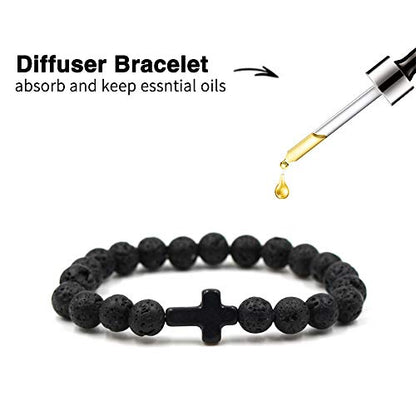 Softones 4PCS Cross Beads Bracelet for Men Women 8mm Healing Lava Stone Stretch Bracelets,7.5" - color: B:4Pcs a set