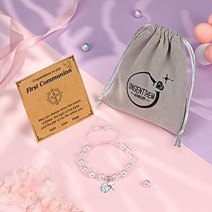 UNGENT THEM Rosary Cross Bracelet First Communion Gifts for Girls Teens