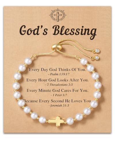 HGDEER God's Blessing Cross Bracelet for Women & Teens, Christian Gift - color: White