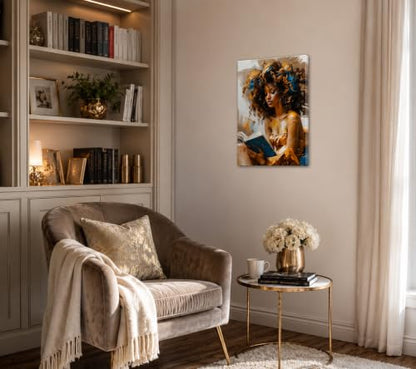 Framed Canvas Wall Art Reading Black Women Painting Print Abstract Poster Gallery Style Modern Figurative Picture 12x16 Inch Ready To Hang - color: Black women, size: 12x16 inch