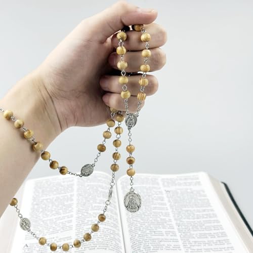 Seven Sorrows of Mary Rosary Wooden Beads Catholic Jewelry Necklace for Pray - color: Primary color