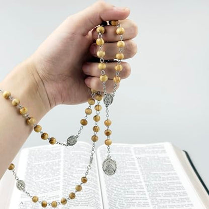 Seven Sorrows of Mary Rosary Wooden Beads Catholic Jewelry Necklace for Pray - color: Primary color