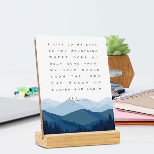 MUBIAO Rustic Wooden Plaque with Stand, Psalm 121:1-2 Scriptures, 4x5 Inches, Rectangular, Wood Material, Tabletop Mount, Perfect for Home, Office, Gift - color: Psalm