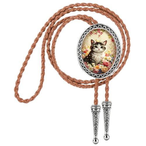 GelConnie Gothic Bolo Tie for Men Women 3D Art Western Cowboy Necktie - color: Flower Cat Bolo Tie
