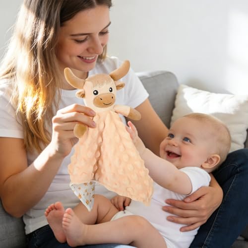 Loveys for Babies, Beige Highland Cow Baby Security Blanket - color: Brown Highland Cow