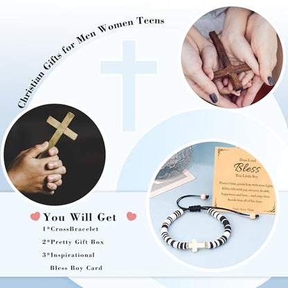 Cute Cross Bracelet Teen Girl Gifts Trendy Stuff Christian Gifts for Kids/Girls/Boys/Teens/Women Jewelry Colorful Jesus Bracelets Christmas Religious Communion Baptism Confirmation Gifts - color: 1-Bless Boy D