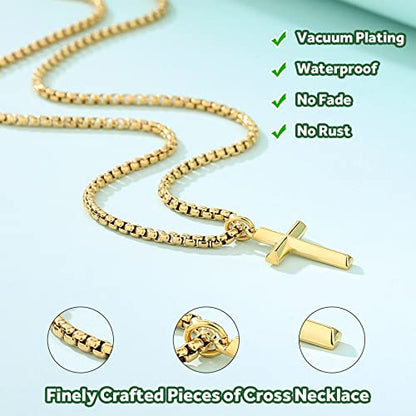 REVEMCN Christian Black Gold Silver Cross Necklace for Boys & Men, 16-22" - color: Gold - 0.8'' × 0.5'' beveled cross pendant, size: 18 inches