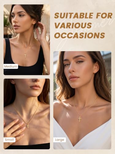 KeyStyle Cross Necklace for Women,Silver/Gold/Rose Gold Cross Pendant - color: 02-Medium Cross-Gold