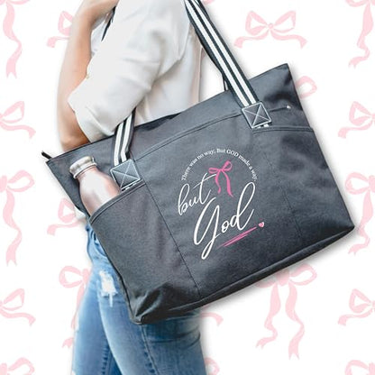Brooke & Jess Designs Church Bags for Women - Bible Tote Bags for Women, Large Tote Bag for Womens with Zipper - color: Black Tessa But God