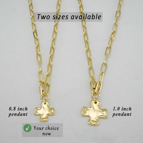 Chunky Cross Necklace for Women, 14K Gold Silver Pendant Necklace - color: Gold-Lobster Clasp-0.8 inch pendant