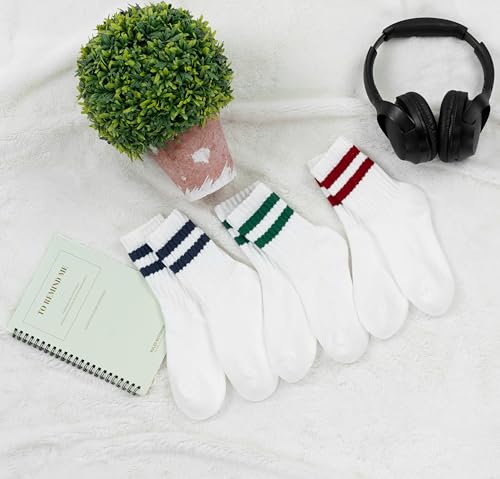 BomKinta Womens Striped Crew Socks Retro Above Ankle Cotton Sock Size 5-10 - color: 3 Pairs-red Green Blue