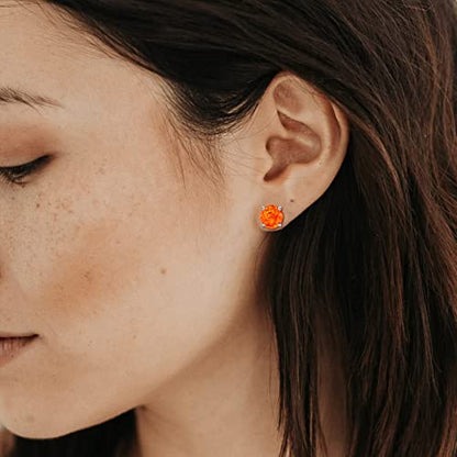 CERSLIMO Multi Colors fire Opal Stud Earrings Birthstone Earrings For Women 8mm - color: 01 Orange