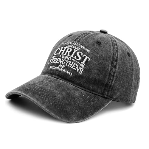 Fkatuzi Christian Hats for Men Women Jesus Faith Religious God Hat Vintage Cotton Embroidered Acid Wash Baseball Caps - color: Black