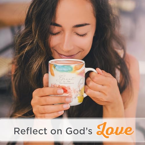 Christian Art Gifts Pastel Floral Ceramic Bible Verse Coffee Mug for Women - color: Multi/Thy Faithfulness