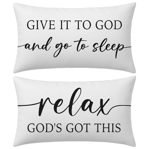 Give It to God and Go to Sleep Pillow Covers 12x20 Set of 2, White - color: White