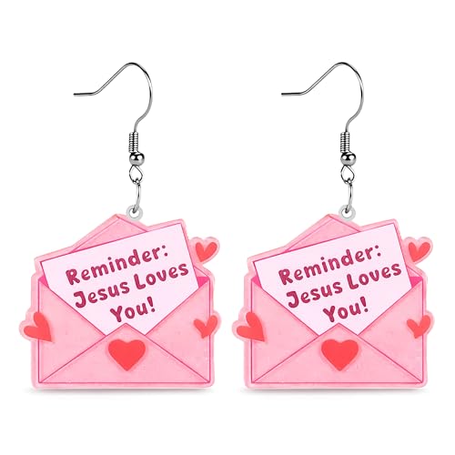 Christian Statement Earrings for Women, Acrylic Dangle Earrings, Lightweight Comfortable, Non Tarnish Hooks, Faith Jewelry, Religious Gift for Women - color: Reminder Jesus Loves You