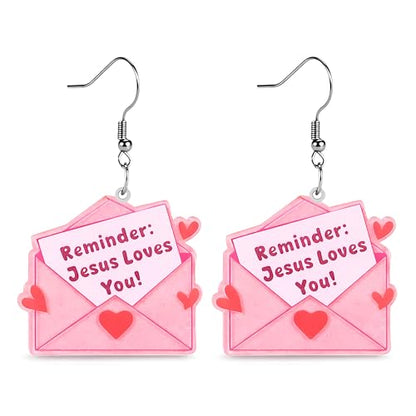 Christian Statement Earrings for Women, Acrylic Dangle Earrings, Lightweight Comfortable, Non Tarnish Hooks, Faith Jewelry, Religious Gift for Women - color: Reminder Jesus Loves You