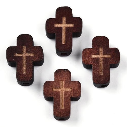 SUNNYCLUE 1 Box 80Pcs Wood Cross Beads Cross Wooden Beads Mini Crucifix Charms Brown Christmas Easter Wood Loose Spacers for Jewelry Making DIY Rosary Earrings Necklace Bracelets Women Adults - color: Saddle Brown