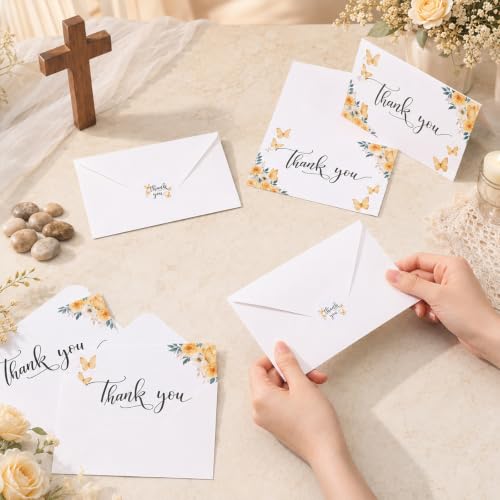 Fumete 50 Set Funeral Thank You Cards, Yellow Butterfly - style: Yellow Butterfly