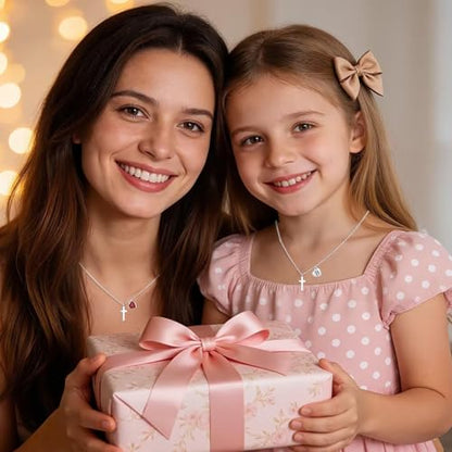 Tiny Cross Necklace for Kids Girls, Initial A-Z , Birthstone Cross Gifts - color: Silver, style: D