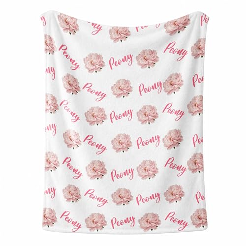 Personalized Floral Name Blanket, Custom Floral Name Design Peony, Soft Nursery Throw, Newborn Birthday Baptism Christening Keepsake - color: #Ver7