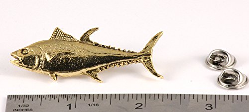 Bluefin Tuna Fish Pin, Pewter, Lapel, Hat, Pins, Brooch, Brooches, Jewelry, Gift, Handmade in the USA, 200 Fish Designs Available. S009Z - color: Gold Plated