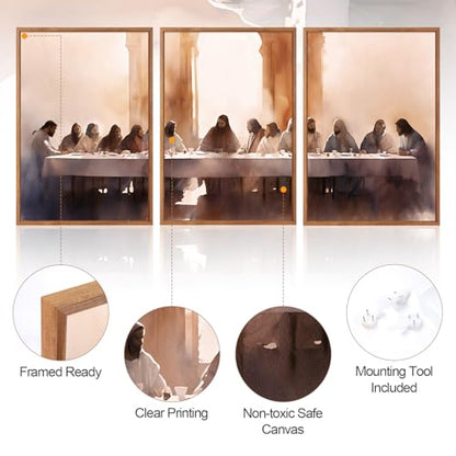 Aurlan 3 Pcs The Last Supper Framed Canvas Wall Art 24x36 Inch - color: The Last Supper, size: 24"x36"