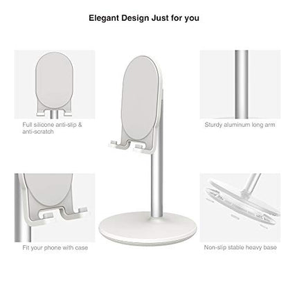 Bright Stone Phone Stand for Desk, Adjustable Cell Phone Holder for Desk, Compatible with 4"-12.9" Phones/Tablet/iPhone/iPad/Switch (White) - color: White