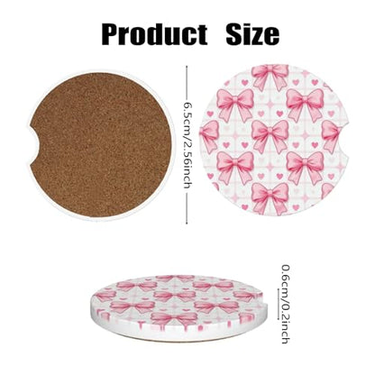 Ceramic Car Cup Coasters 2PCS - Checkered Bowknot - color: Checkered Bowknot