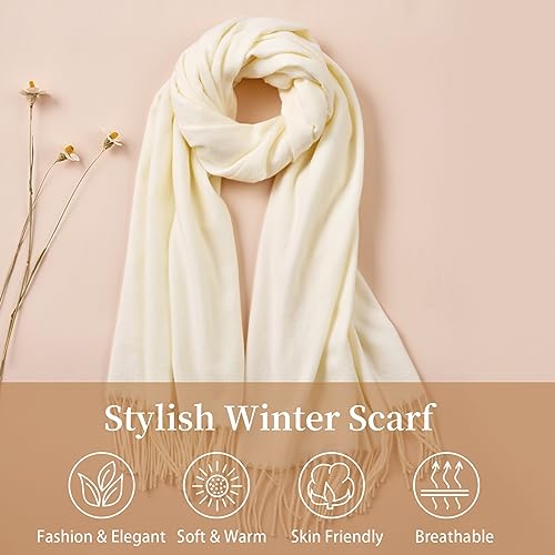 Clothirily Womens Winter Scarf, Oversized Long Blanket Plaid Shawl Wrap - color: White