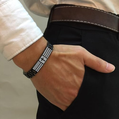 VNOX Personalized Religious Jewelry-Engraved Inspirational Christian Faith Bible Verse Quote Wristbands Elegant Link Bracelet Encouragement Gift,Cassic Watch Band Strap Design - style: Black-Steel-0.4"
